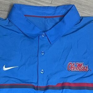 Nike Ole Miss Rebels Polo Shirt Mens X-Large Blue Dri Fit On Field Short Sleeve
